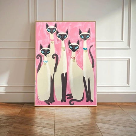 Siamese Cat Retro Pink Whimsical Feline Illustration Vintage Animal For Cat Lovers Poster