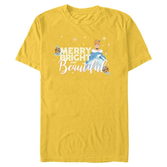 Disney Princess Cinderella Merry Bright Beautiful Holiday Standard - Short Sleeve Blended T-Shirt for Adults – Customized-Yellow