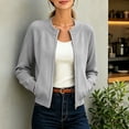 thumbnail image 5 of Thousandth Women's Knit Bomber Jacket Crew Neck Full Zip Long Sleeve Coats Casual Lightweight Outerwear with Pockets for Daily Wear, 5 of 8