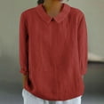 thumbnail image 2 of gbyLJF Womens Cotton Linen Tops Thin Breathable Loose Plus Size 3/4 Sleeve Lapel T Shirt 2024 Fall Clothes Red 3XL, 2 of 5