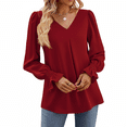 thumbnail image 5 of SOMER Blouses for Women Dressy Casual Ruffle Chiffon Long Sleeve Tops V Neck Loose Chiffon Work Blouse with Smocked Cuffs 2025, 5 of 6