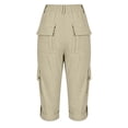 thumbnail image 4 of Women's Capri Pants Travel Hiking Straight Leg Joggers Casual Summer Drawstring Cropped Pants with Pockets Beige 2XL, 4 of 5