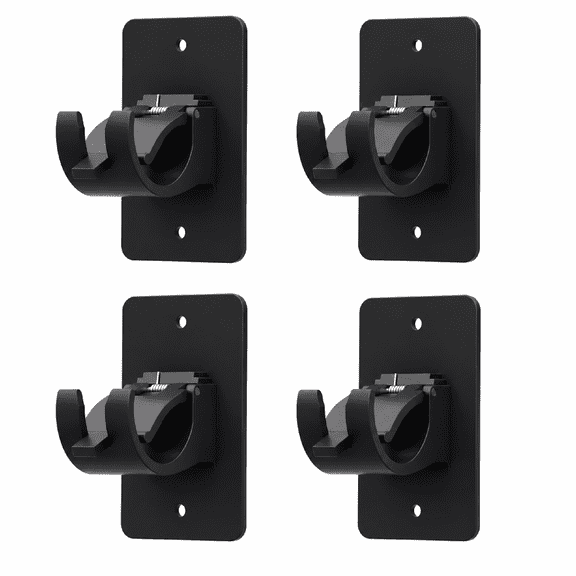 Curtain Rod Brackets 4 pack Plastic Black Self Adhesive No Drill for Bathroom Kitchen Living Room