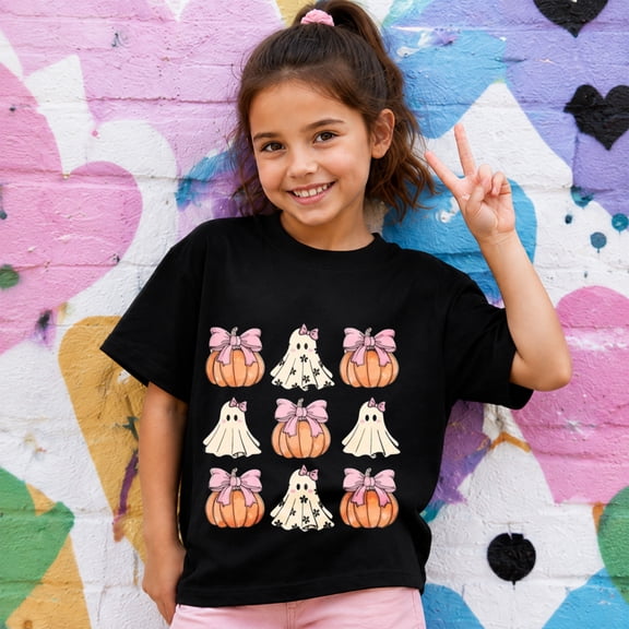 Halloween Shirts for Kids, Cute Ghost and Pumpkin Graphic Short Sleeve T-Shirt