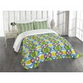 thumbnail image 3 of Ambesonne Abstract Quilted Bedspread Set 3 Pcs, Floral Curvy Checked, Queen Size, Multicolor, 3 of 5