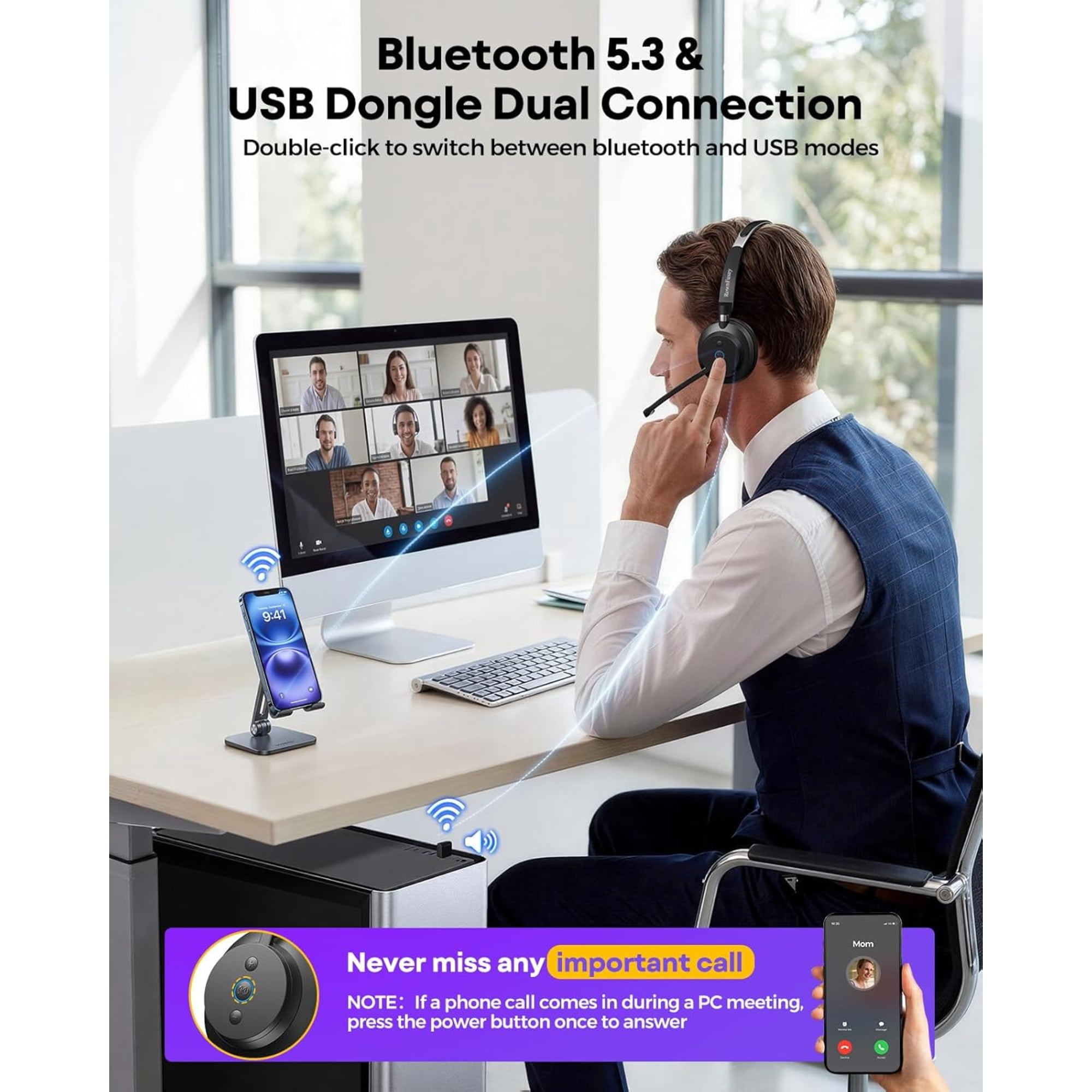 Rownfusny R03U USB Headset With Noise-Canceling Mic (Pc/Laptop)
