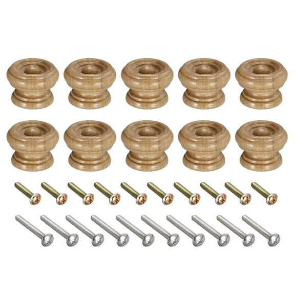 Round Wood Knobs, 38x27mm Pull Handles for Drawer with Screws 10 Pack