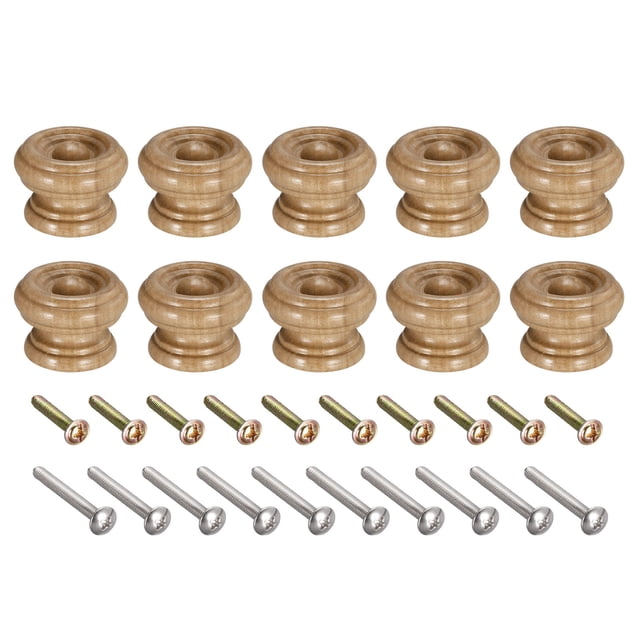 Unique Bargains Round Wood Knobs, 38x27mm Pull Handles for Drawer with Screws 10 Pack