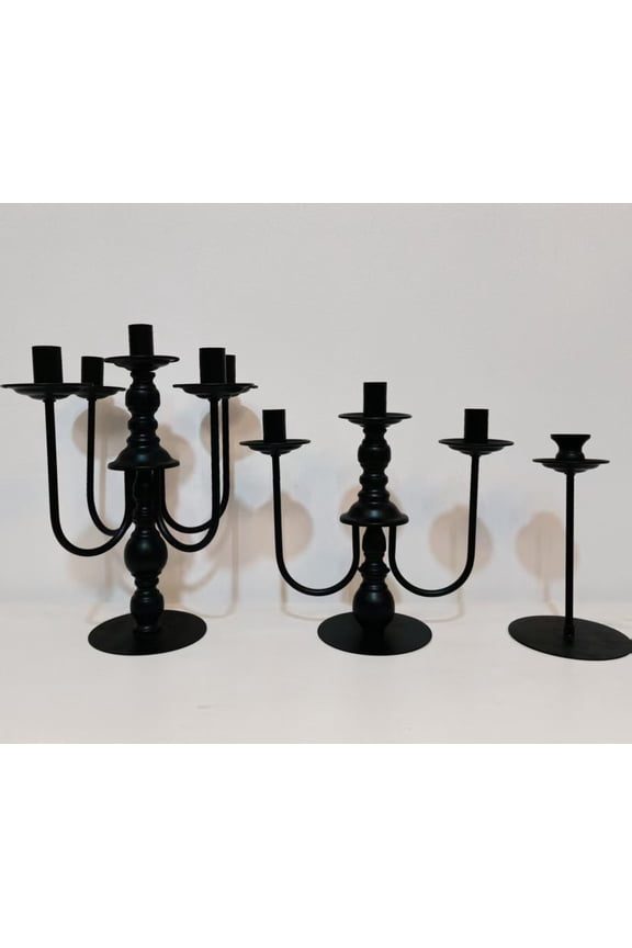 Iron Candle Holder Set, 1-Arm/3-Arm/5-Arm Combo, Decorative Candlestick Holders for Kitchen Table, Wedding, Party
