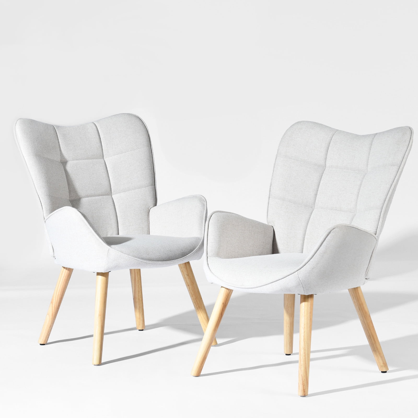 Homy Casa Set of 2 Ivory Fabric High Back Accent Chairs with Armrests for Living Room and Bedroom