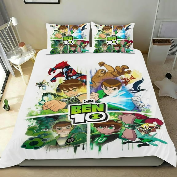 3 Piece Bedding Set For Ben 10 Comforter Cover Set Cute Duvet Cover Sets Super Soft Teens Bedding Set Kids Bedroom Gifts,1 Duvet Cover with 2 Pillowcases Twin