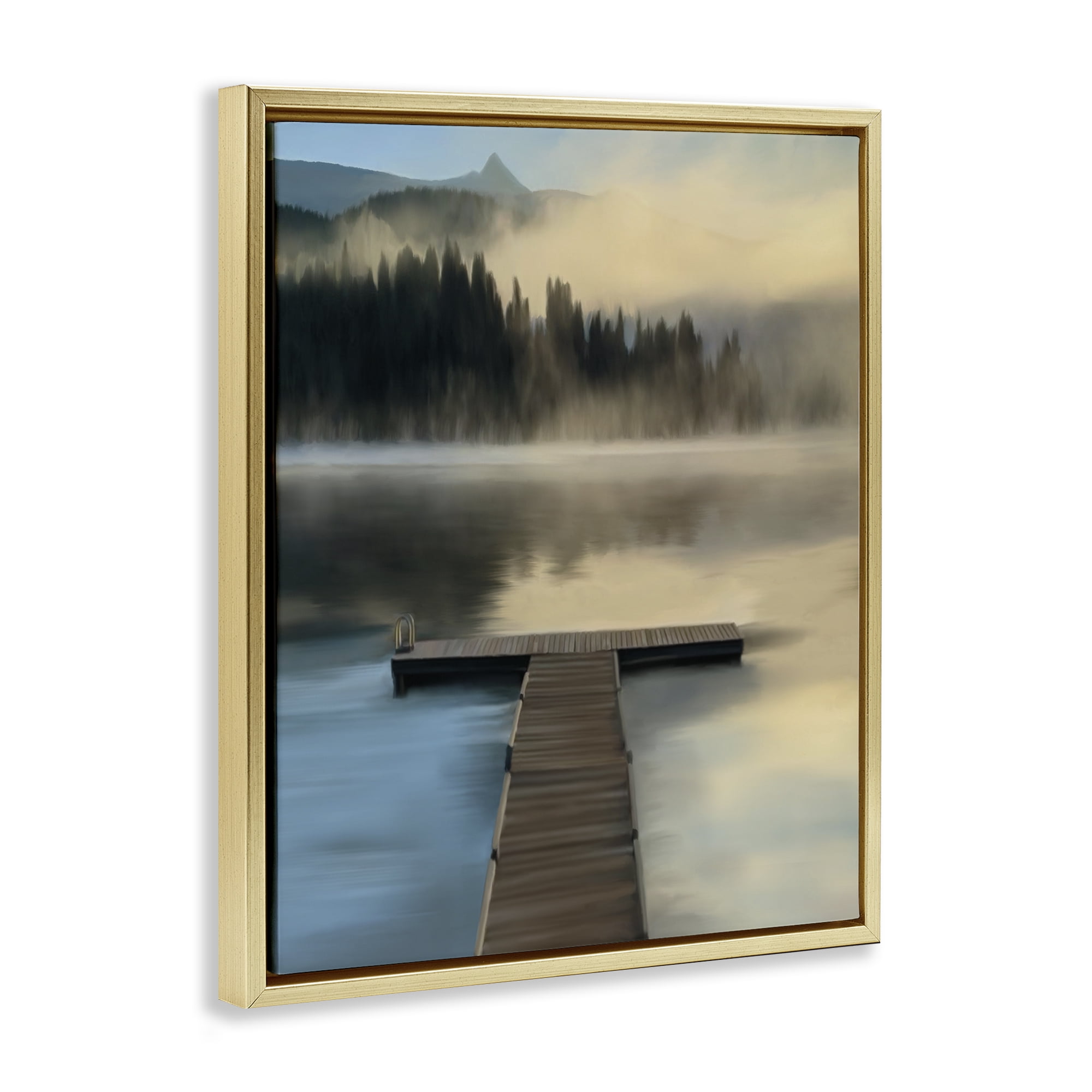 Stupell Industries Reflective Lake At Dusk Gold Framed Floater Canvas Wall Art, design by Renel Peters