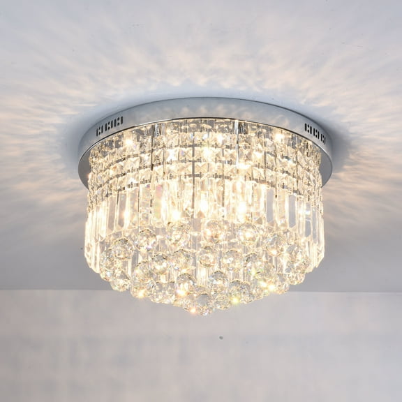 4-Light 16 Inch Chrome Flush Mount Chandelier with Crystal Accents