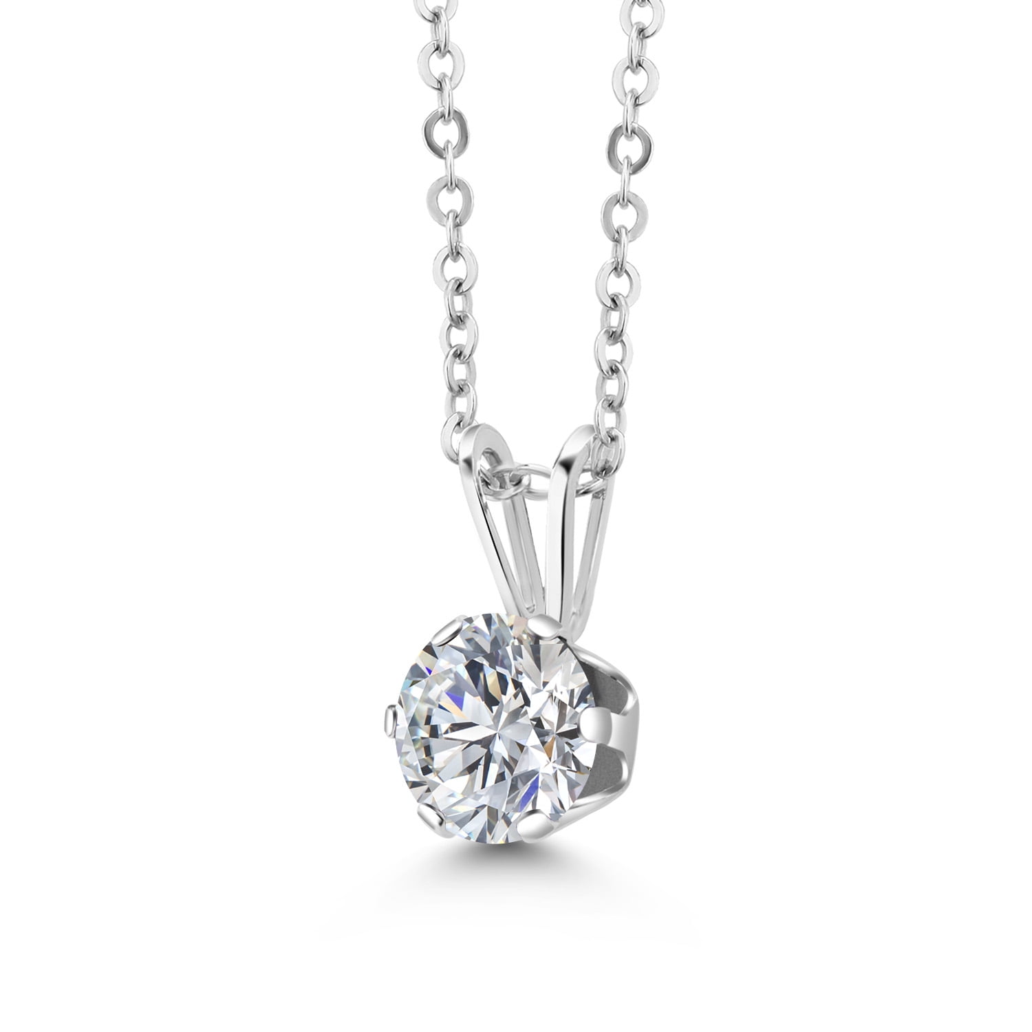 Gem Stone King 925 Sterling Silver Lab Grown Diamond Pendant Necklace for Women | 0.74 Cttw | Gemstone April Birthstone | Round 6MM | With 18 inch Chain