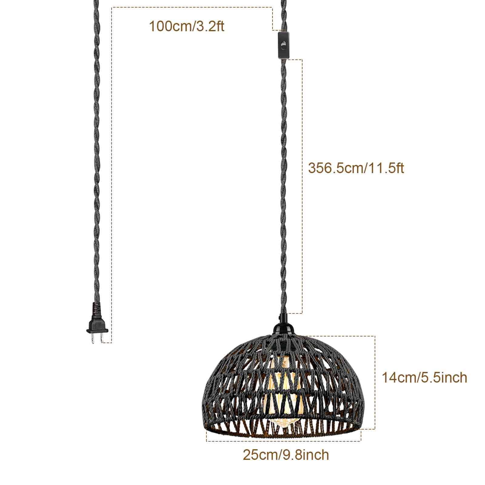 IC INSTANT COACH 1-Light Pendant Light, Dense Paper Birch Woven Basket Chandelier with Twist Hemp Hanging Cord E26 Plug in Coastal Pendant Light Fixtures for Dining Room Living Room Kitchen Island Foy