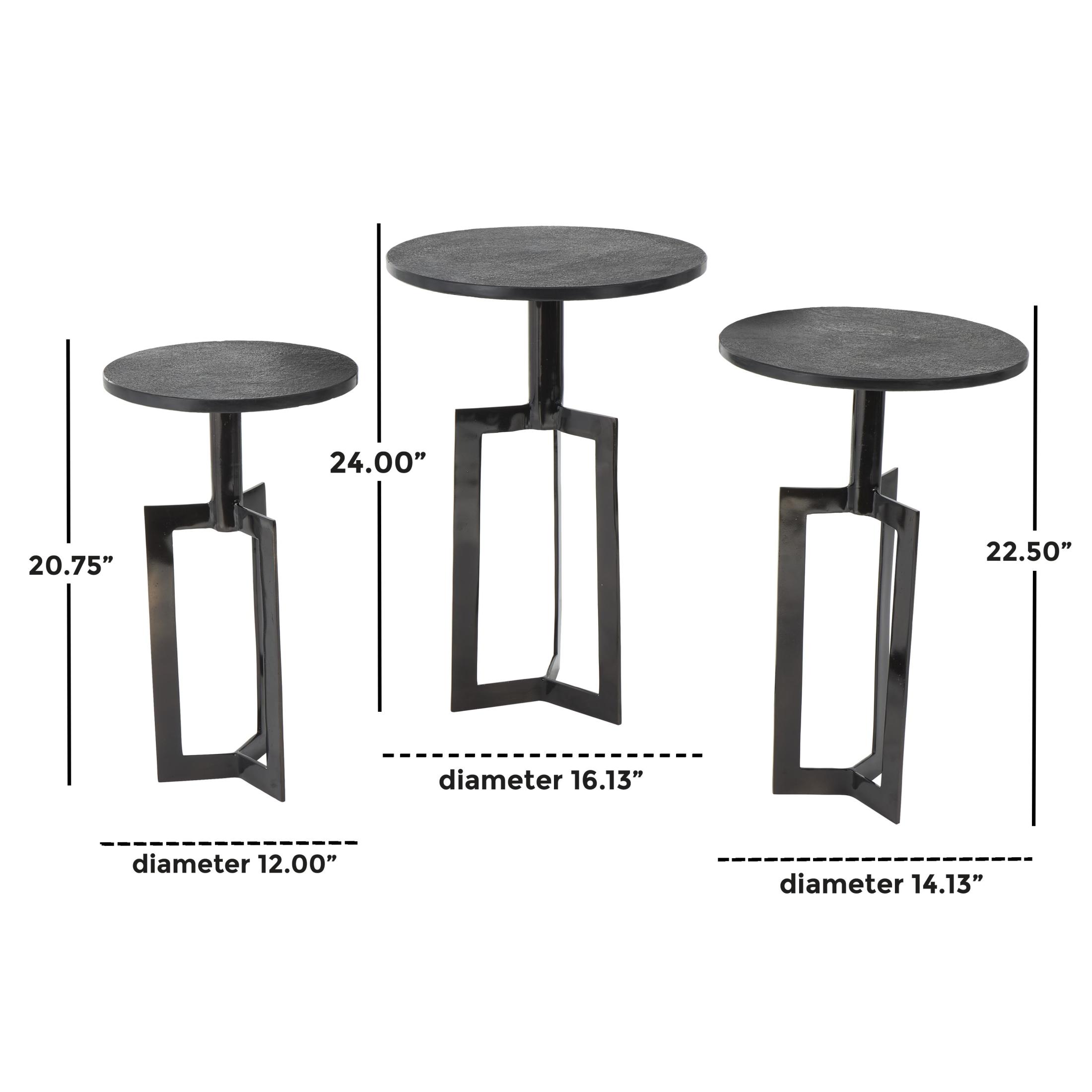 DecMode 16" x 24" Black Aluminum Metal Tripod Shaped Accent Table with Black Marble Tabletops, 3-Pieces