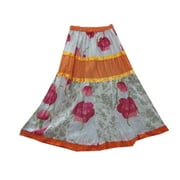 Mogul Womens Vintage Printed Orange  Cotton Retro Skirt