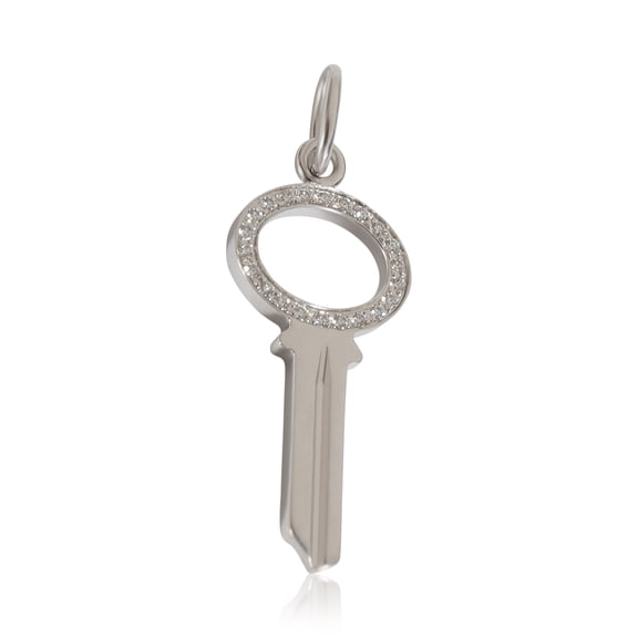 Pre-Owned 18K White Gold Tiffany & Co. Modern Keys Open Oval Mini Diamond Key, 1/20 Ctw.