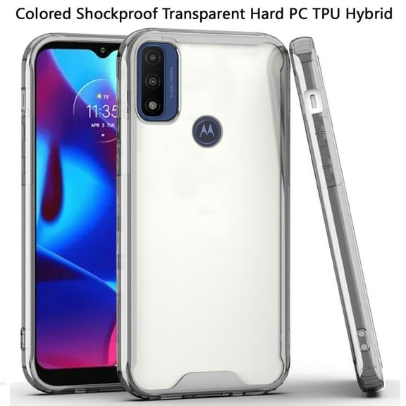 For Motorola Moto G Pure Colored Shockproof Transparent Hard PC   Rubber TPU Hybrid Bumper Shell Thin Slim Protective Cover ,Xpm Phone Case [Clear / Smoke]