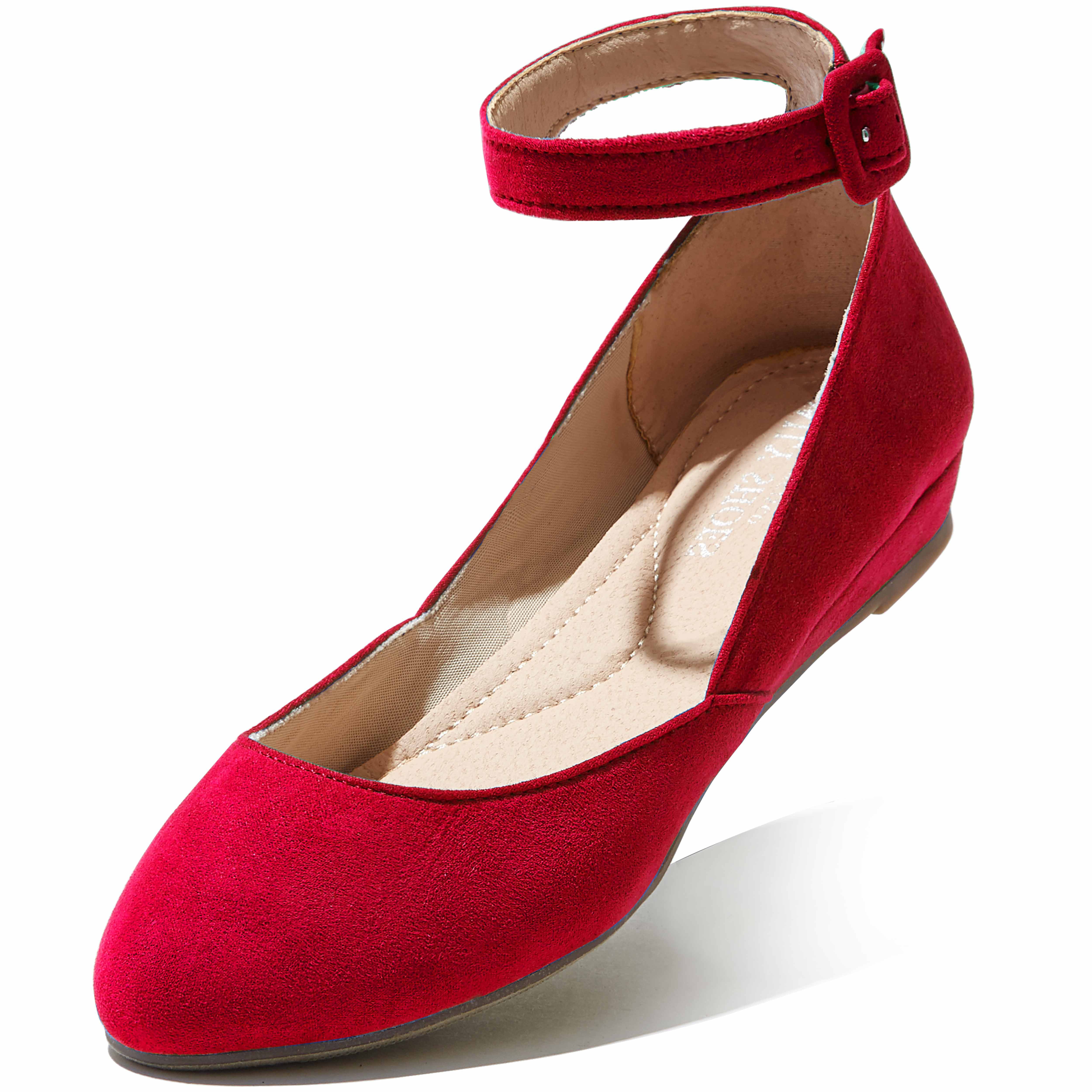 DailyShoes Ankle Strap Low Wedge Flat Shoe Ballet Buckle Classic Comfortable Ballerina Rounded Toe Slip On Round Hillsdale-01 Red Sv 8 - Walmart.com
