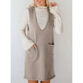 thumbnail image 3 of Women'S V Neck Sleeveless Knitted Solid Short Sweater Dress with Pockets Flower Gray S, 3 of 8