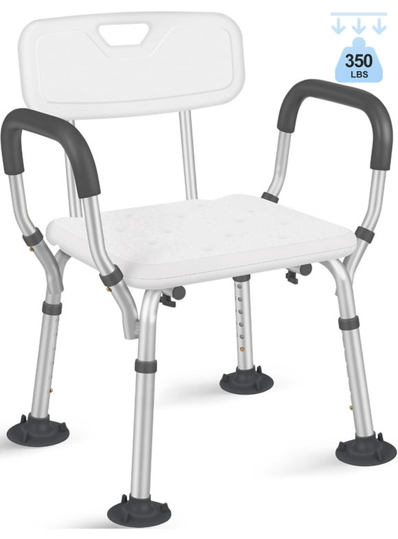 iFanze Adjustable Shower Chair, Shower Seat with Back and Padded Handles, Bath Chair for Seniors, Elderly, Disabled, Handicap and Injured, 350 lb Capacity