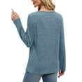 thumbnail image 4 of JGGSPWM Tunic Sweaters for Women Long Sleeve Shirts Crew Neck Tops with Buttons Fall Fashion Outfits Winter Blouses Blue M, 4 of 9