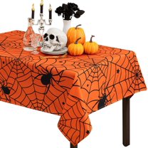 Halloween Tablecloth Rectangular Orange Spider Web Table Cloths, Spillproof Washable Polyester Tablecover - Perfect for Halloween Party Decorations, 60 x 84 inch
