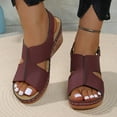 thumbnail image 2 of Hopeusnice Sandals for Women Soft Non-Slip Breathable Trendy Women's Sandals PU Materials Summer Shoes Open Toe Sandals Wedge Heel Round Toe Flexible Walking Shoes Wine 41, 2 of 6