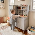 thumbnail image 3 of TLSUNNY Kids Wooden Play Kitchen, with Realistic Lights & Sound, Sink, Stove,  Microwave & Phone, Toddler Toy Gift, 3 of 9