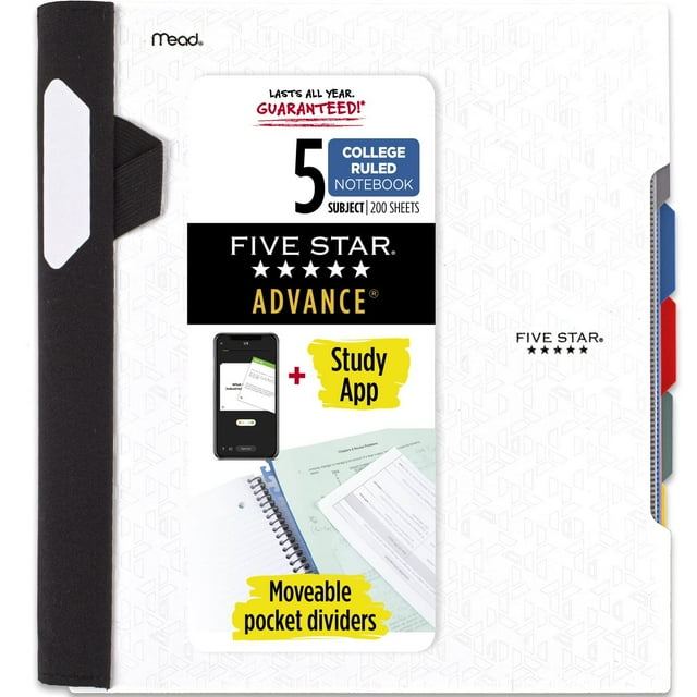 Cuaderno Five Star Spiral, 5 asignaturas, a rayas universitarias, 200 hojas