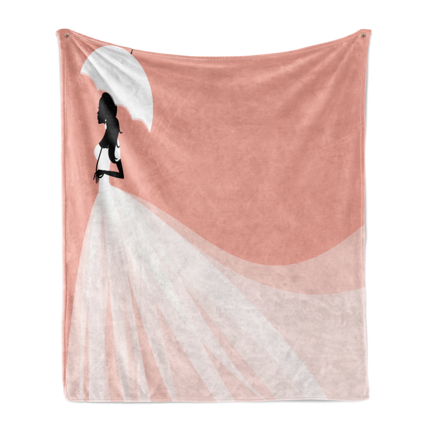Cozy Plush for Indoor and Outdoor Use 50 x 60 Ambesonne Bridal Shower Soft Flannel Fleece Throw Blanket Bride in Abstract Romantic Wedding Dress with Umbrella Artwork Print Salmon and White