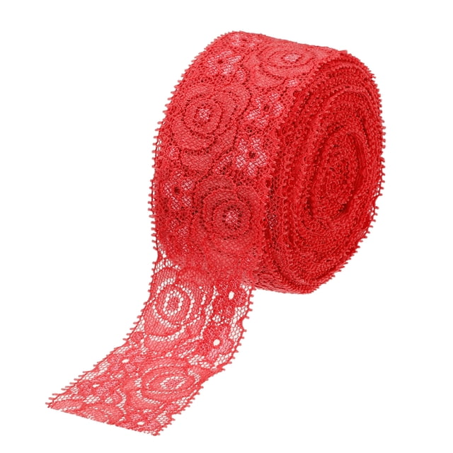 Unique Bargains Lace Trim 10 Yards 1.6 Inch Flower Elastic Lace Ribbons for Package Decoration Wedding Headbands Red