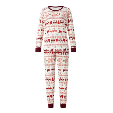 

Gureui Matching Family Parent-Child Christmas Pajamas Sets Casual Long Sleeve Christmas Tree Elk Print Crew Neck Tops +Trousers Suit / Romper for Adults/Kids/Baby Sleepwear