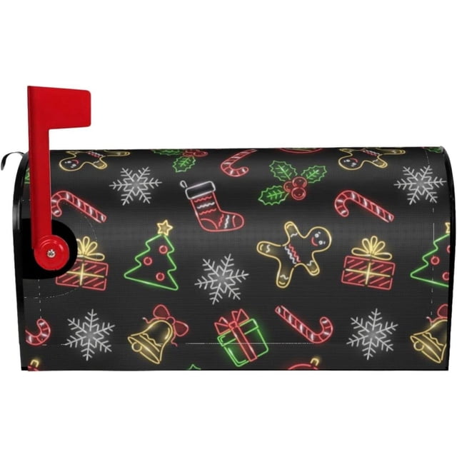 Winter Christmas Gingerbread Man Mailbox Covers Magnetic Letter Post Box Cover Mail Wraps Garden Decorations Large Size 25.5 X 21 in