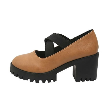 Sexlip Women s Lace-up Round Head High Heels Leather Single Shoes for Stylish Casual and Elegant Everyday Wear
