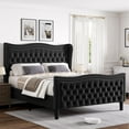 thumbnail image 3 of Sersper Upholstered Bed Frame Full Size, Platform Bed Base with Velvet Headboard & Footboard, Wingback Upholstered Bed Frame Mattress Foundation, No Box Spring Needed, Black, 3 of 7