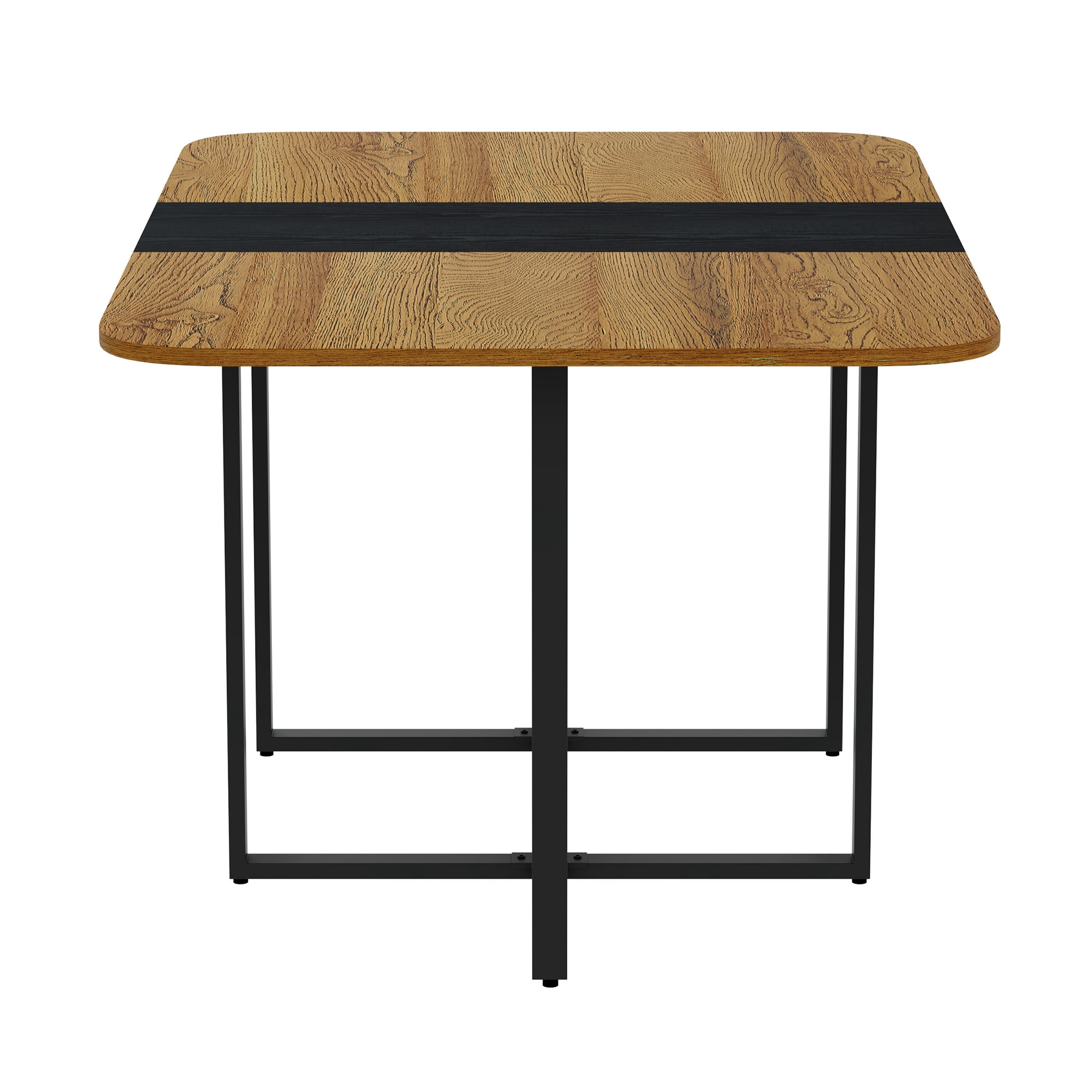Aukfa 7 Piece Dining Set with 6 PU Leather Chairs,Rectangular 59" Two-Tone Wood Grain Kitchen Table,Metal Frame,Black