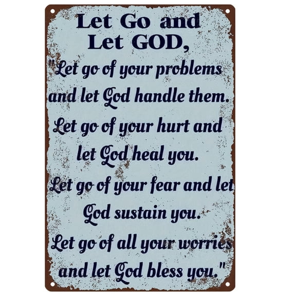 2D Flat, 1pc 12x8inch Trust Let Go to God" Vintage Metal Sign- Weatherproof, Pre-Drilled for Easy Hanging, Perfect for Home, Office, Bar, Cafe Decor, 2D Flat, Bar Decor, Classic Design, Rustic Decor