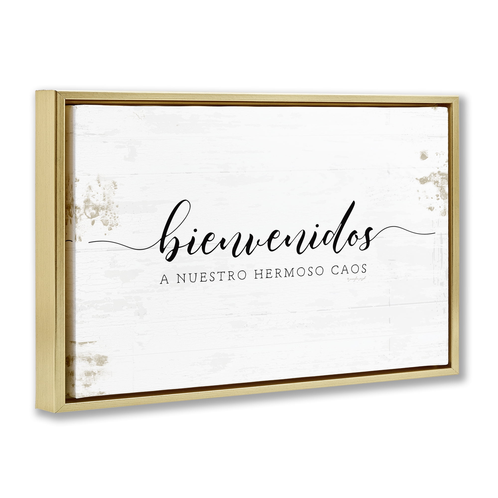 Stupell Industries Bienvenidos a Nuestro Hermoso Caos Inspirational Quotes & Sayings Painting Gold Floater Framed Art Print Wall Art, 31 x 21