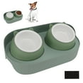 thumbnail image 3 of Pet Double Bowls, Fine Crafts Separate Design Easy To Clean Ceramic Pet Bowl Set Anti Splash  For Dogs For Cats For Kittens Green [Cheongsam Meow] Green Background,White [Cheongsam, 3 of 8