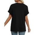 thumbnail image 4 of Ladies Tops Plus Size Crop Top Bat Wing Sleeve Shirt V Neck Work Blouses (Black L), 4 of 8