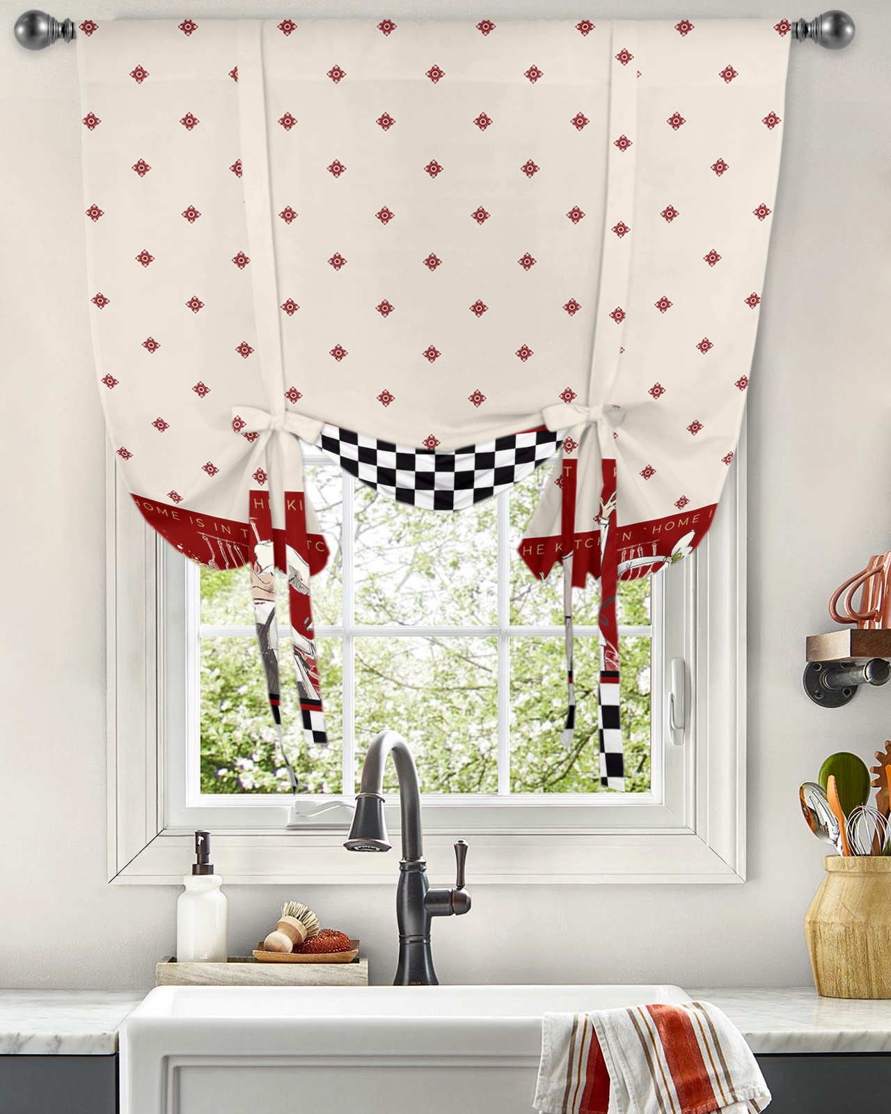 Black White Chefs Kitchen Food Retro Kitchen Short Window Curtain ...