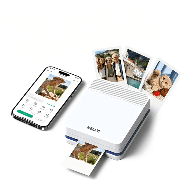 Nelko PP03 Portable Photo Printer, Color Mini Wireless Mobile Printer with 100 Sheets, Bluetooth Picture Printer Compatible with iOS & Android Devices for Christmas, Family, Travel, White