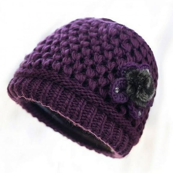 French Thicken Women's Flowers Knitted-Woolen-Hat Fashion Beanie-Hat Crochet-Bucekt-Hat For Winter A-Purple
