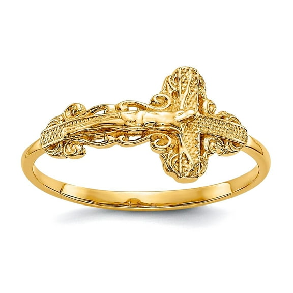 10k Solid Yellow Gold Sparkle Cut Crucifix Ring Size 7.00-Ring for Women - 1.3 Grams