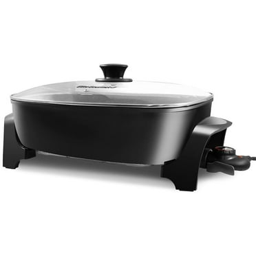 16"x13"x3.2" (10.5Qt.) Scratch Resistant, Easy Pour Spout Dishwasher Safe, Non-stick Electric Skillet with Glass Vented Lid, Adjustable Temperature, Black