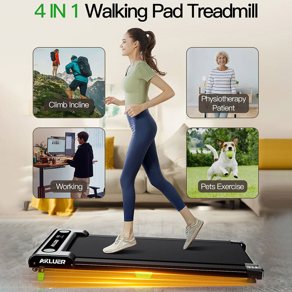 Incline Walking Pad – 2.5HP Ultra-Quiet Motor, 330lbs Max Capacity, LED Display, Dual Control, Anti-Slip Running Belt Akluer 480L-A