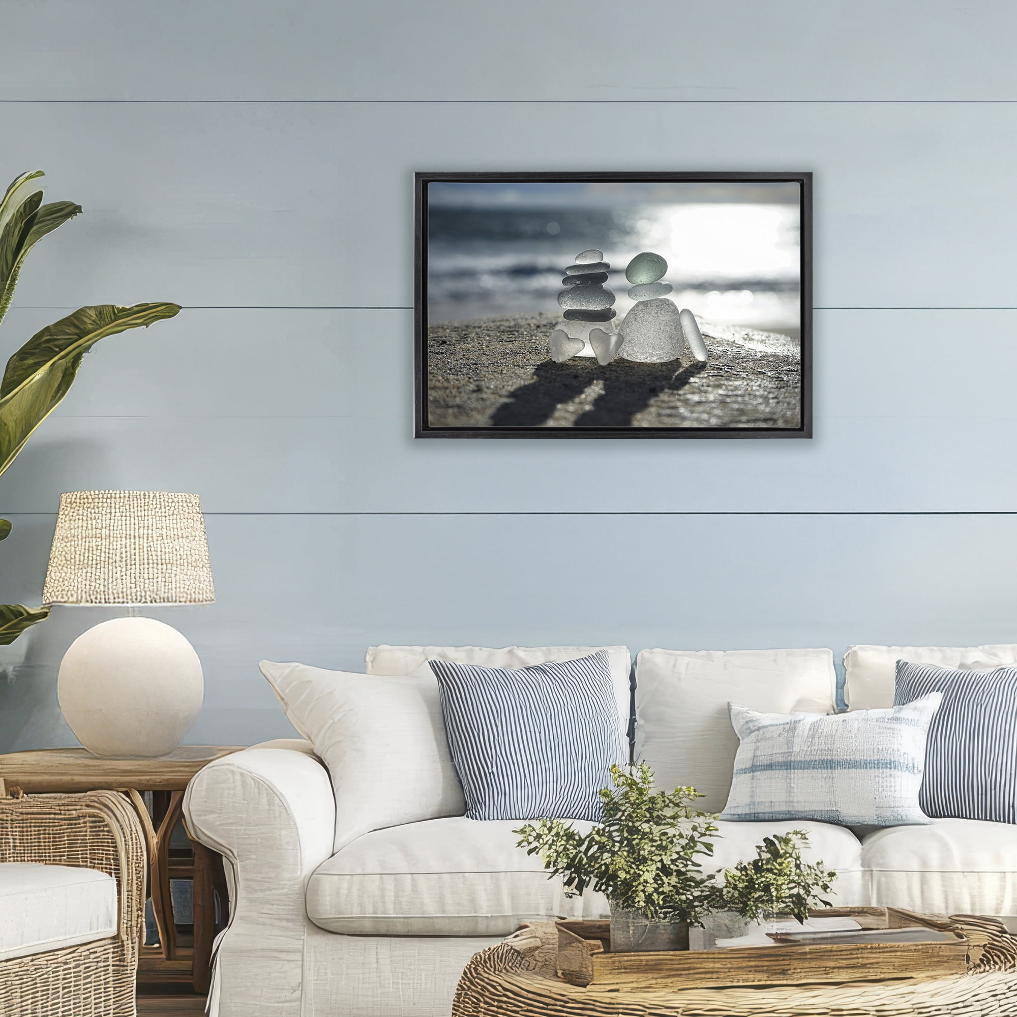 Stupell Industries Zen Sea Glass Hearts Black Framed Floater Canvas Wall Art, design by LMarie Allen