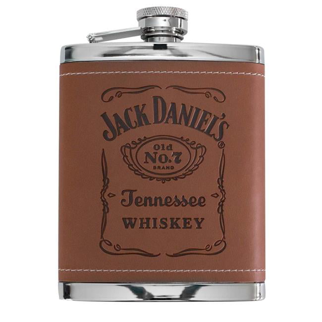 Jack Daniels Brown Leather cover Stainless Steel Flask 5551